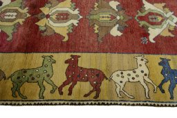 Close-up detail of 2000s Persian Gabbeh rug from Iran / Persia showing Wool weave