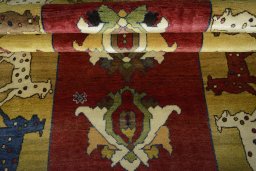 Full view of 2000s Persian Gabbeh rug from Iran / Persia, 229 × 135 cm in Red tones