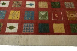 Close-up detail of New Persian Gabbeh rug from Iran / Persia showing Wool weave
