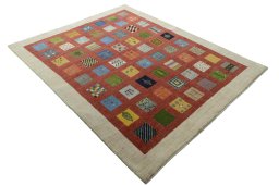 Close-up detail of New Persian Gabbeh rug from Iran / Persia showing Wool weave
