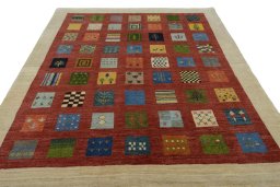 Surface texture of New Persian Gabbeh rug with natural Wool and intricate pattern