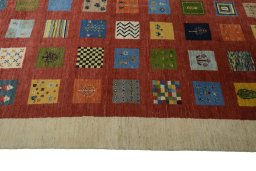 Close-up detail of New Persian Gabbeh rug from Iran / Persia showing Wool weave