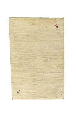 Full view of New Persian Gabbeh rug from Iran / Persia, 92 × 60 cm in Beige tones