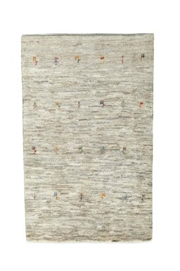 Full view of New Persian Gabbeh rug from Iran / Persia, 125 × 79 cm in Beige tones