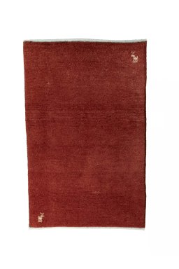 Full view of New Persian Gabbeh rug from Iran / Persia, 91 × 58 cm in Red tones