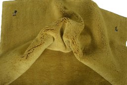Corner detail of New Persian Gabbeh rug showing border pattern and Wool pile