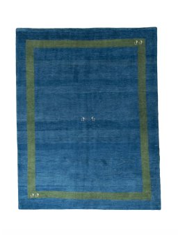 Full view of New Persian Gabbeh rug from Iran / Persia, 249 × 195 cm in Blue tones