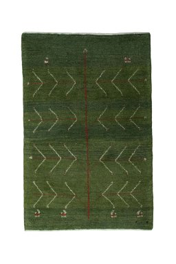 Full view of New Persian Gabbeh rug from Iran / Persia, 122 × 80 cm in Green tones