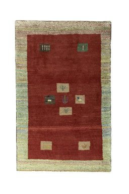 Full view of New Persian Gabbeh rug from Iran / Persia, 127 × 80 cm in Red tones