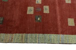 Close-up detail of New Persian Gabbeh rug from Iran / Persia showing Wool weave