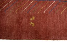 Close-up detail of New Persian Gabbeh rug from Iran / Persia showing Wool weave