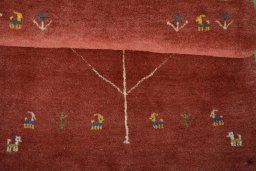 Full view of New Persian Gabbeh rug from Iran / Persia, 130 × 84 cm in Red tones