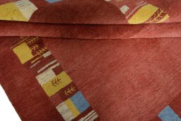 Full view of New Persian Gabbeh rug from Iran / Persia, 228 × 170 cm in Red tones