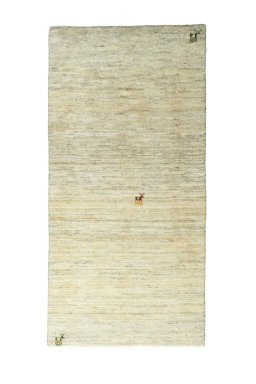 Full view of New Persian Gabbeh rug from Iran / Persia, 139 × 69 cm in Beige tones
