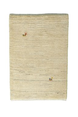 Full view of New Persian Gabbeh rug from Iran / Persia, 94 × 63 cm in Beige tones