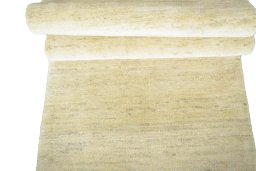 Full view of New Persian Gabbeh rug from Iran / Persia, 297 × 81 cm in Beige tones