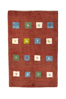 Full view of New Persian Gabbeh rug from Iran / Persia, 128 × 83 cm in Red tones