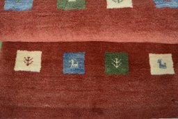 Full view of New Persian Gabbeh rug from Iran / Persia, 128 × 83 cm in Red tones