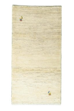 Full view of New Persian Gabbeh rug from Iran / Persia, 144 × 73 cm in Beige tones