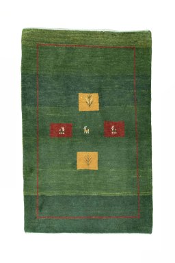 Full view of New Persian Gabbeh rug from Iran / Persia, 126 × 81 cm in Green tones