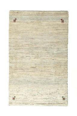 Full view of New Persian Gabbeh rug from Iran / Persia, 135 × 83 cm in Beige tones