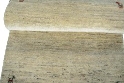 Full view of New Persian Gabbeh rug from Iran / Persia, 135 × 83 cm in Beige tones