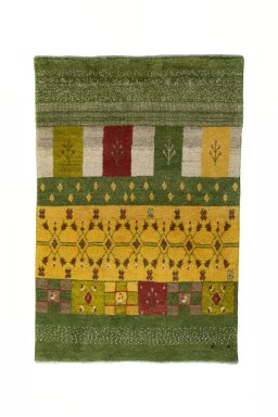 Full view of New Persian Gabbeh rug from Iran / Persia, 124 × 82 cm in Green tones