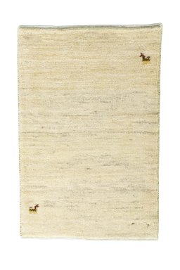 Full view of New Persian Gabbeh rug from Iran / Persia, 92 × 60 cm in Beige tones