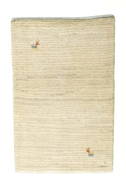 Full view of New Persian Gabbeh rug from Iran / Persia, 92 × 61 cm in Beige tones