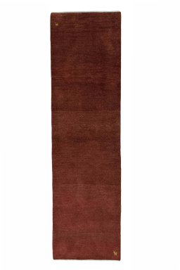 Full view of New Persian Gabbeh rug from Iran / Persia, 295 × 83 cm in Red tones