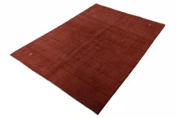 Corner detail of New Persian Gabbeh rug showing border pattern and Wool pile