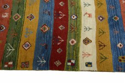 Close-up detail of New Persian Gabbeh rug from Iran / Persia showing Wool weave