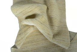 Corner detail of New Persian Gabbeh rug showing border pattern and Wool pile