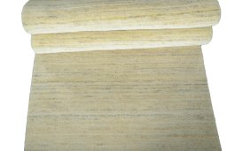 Full view of New Persian Gabbeh rug from Iran / Persia, 204 × 82 cm in Beige tones