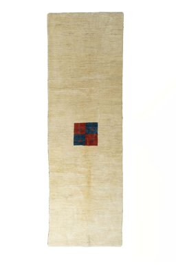 Full view of New Persian Gabbeh rug from Iran / Persia, 302 × 98 cm in Beige tones