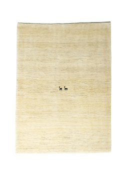 Full view of New Persian Gabbeh rug from Iran / Persia, 206 × 153 cm in Beige tones