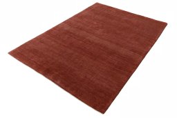 Corner detail of New Persian Gabbeh rug showing border pattern and Wool pile