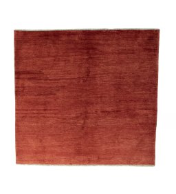 Full view of New Persian Gabbeh rug from Iran / Persia, 193 × 205 cm in Red tones