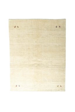 Full view of New Persian Gabbeh rug from Iran / Persia, 245 × 188 cm in Beige tones