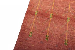 Backside of handmade New Persian Gabbeh rug showing knot structure and weave density