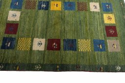 Close-up detail of New Persian Gabbeh rug from Iran / Persia showing Wool weave