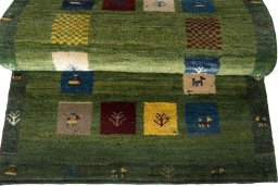 Full view of New Persian Gabbeh rug from Iran / Persia, 126 × 82 cm in Green tones