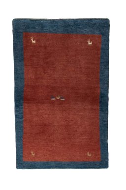 Full view of New Persian Gabbeh rug from Iran / Persia, 126 × 81 cm in Red tones