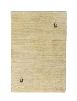 Full view of New Persian Gabbeh rug from Iran / Persia, 90 × 61 cm in Beige tones