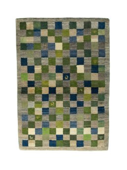 Full view of New Persian Gabbeh rug from Iran / Persia, 145 × 101 cm in Multi Color tones