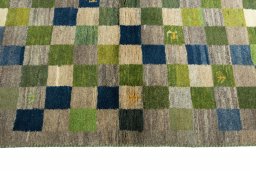 Close-up detail of New Persian Gabbeh rug from Iran / Persia showing Wool weave