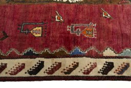 Close-up detail of 2000s Persian Gabbeh rug from Iran / Persia showing Wool weave
