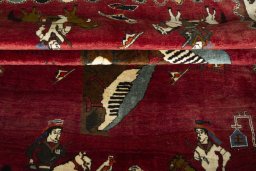 Full view of 2000s Persian Gabbeh rug from Iran / Persia, 211 × 152 cm in Red tones