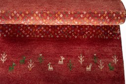 Full view of New Persian Gabbeh rug from Iran / Persia, 125 × 85 cm in Red tones