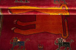 Full view of 2000s Persian Gabbeh rug from Iran / Persia, 200 × 125 cm in Red tones